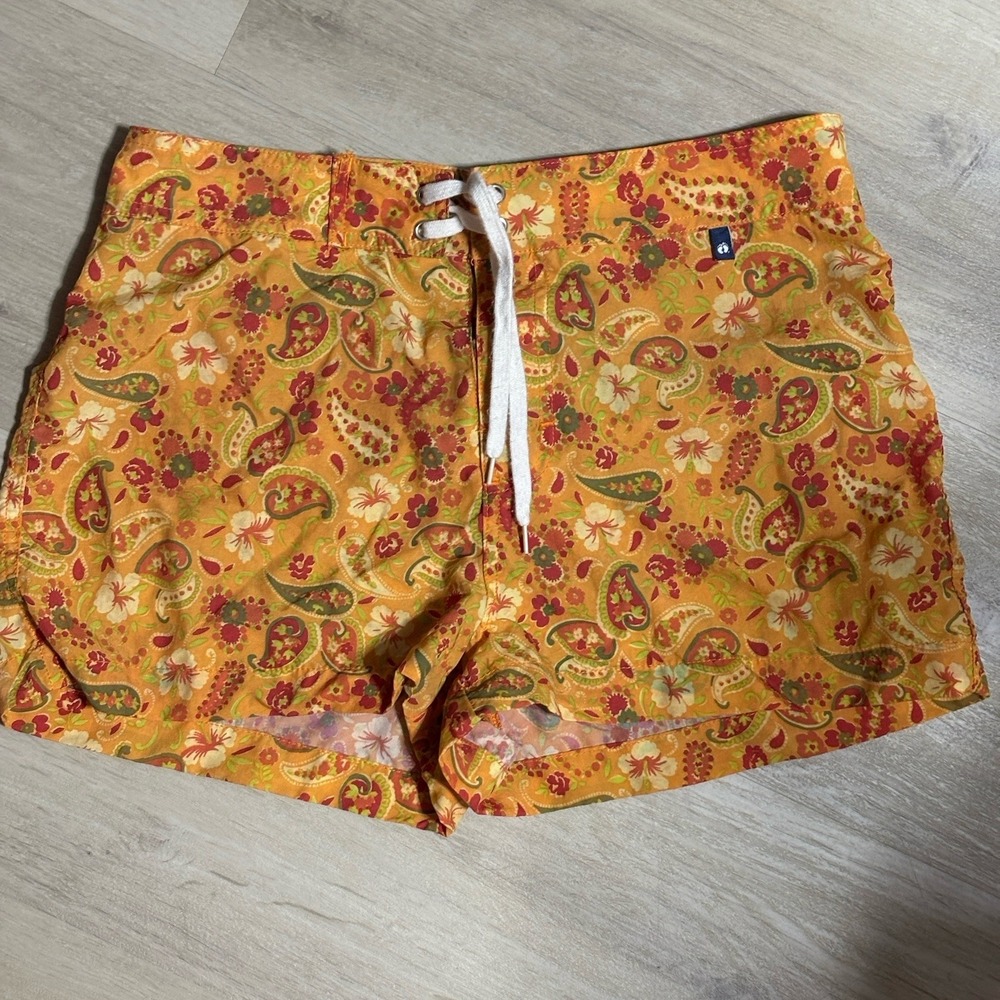 Vintage Hang Tan Surf Board Shorts Made in USA Juniors L‎ Orange Paisley